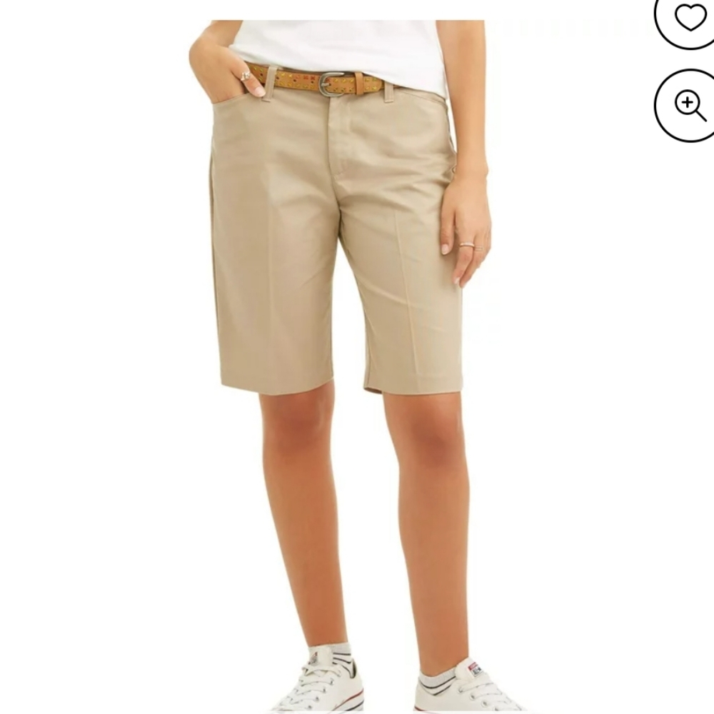 2 Real School Uniforms Low Rise Flat Front Shorts khaki SIZE 12 (Read Descript)